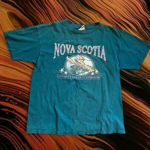 Vtg Nova Scotia Canada Green Souvenir Tee 80s 90s Men's Large Lobster Nautical